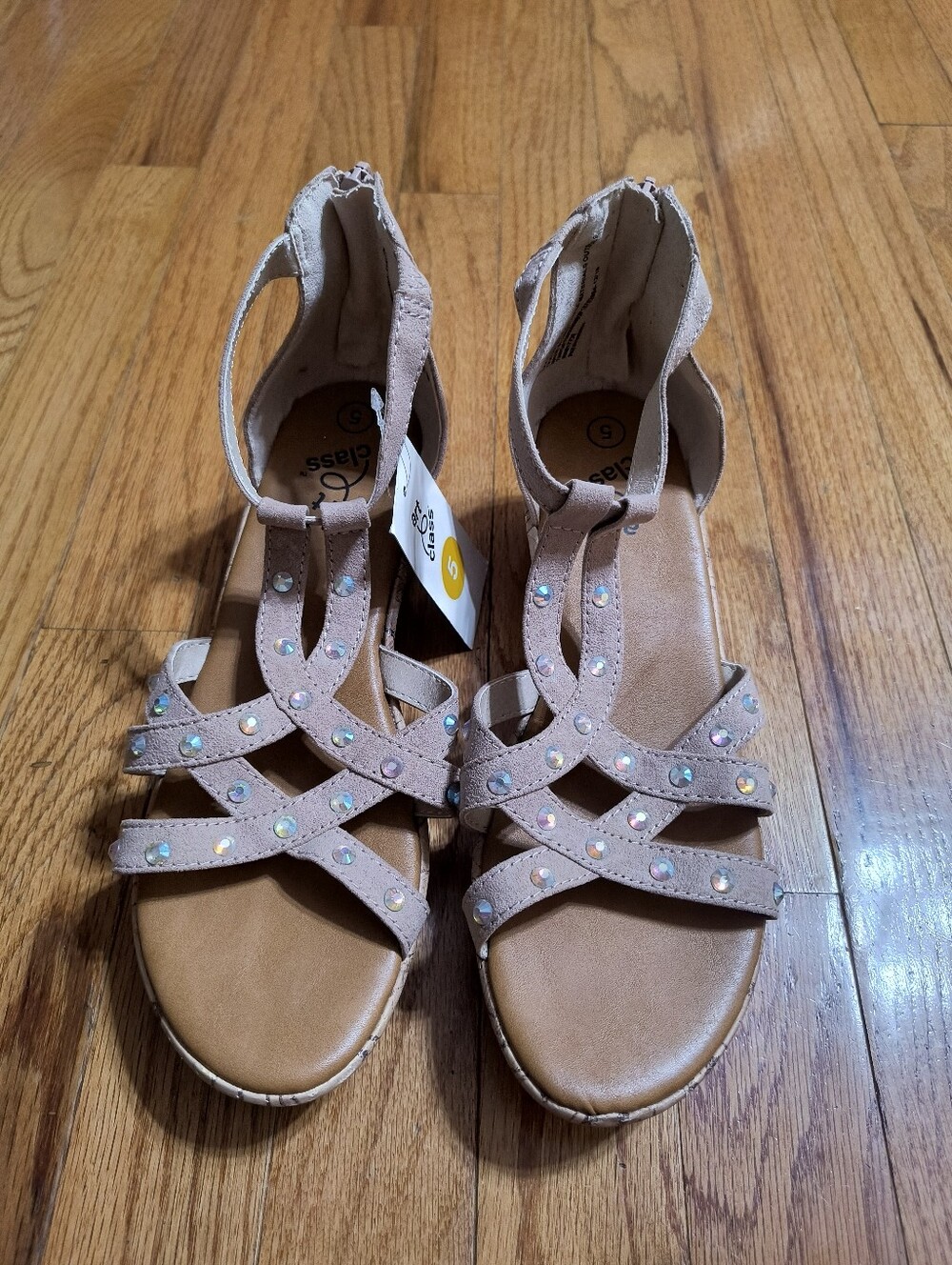 NWT Art Class rhinestone strappy wedges, girl's 5Y, Ashlynn/Blush style